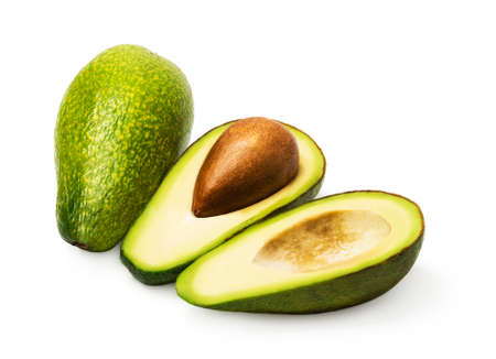Ripe fresh green avocado isolated on white.の写真素材