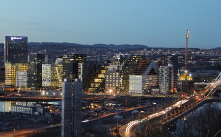 View on the evening Oslo from the Ekeberg hillのeditorial素材