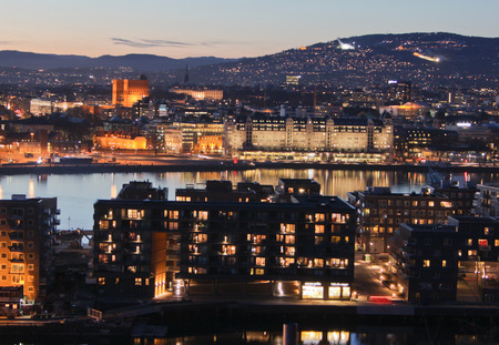 View on the evening Oslo from the Ekeberg hillの写真素材