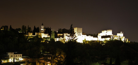 View of Alhambra and Granada Spain at nightのeditorial素材