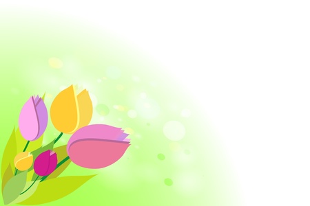 Tulips on green bokeh  horizontal spring background のイラスト素材