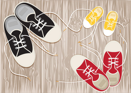 Sneakers on the hardwood floor of laces. Vector EPS10.のイラスト素材