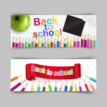 Vector set of school banner 400x150 for your design. Back to school, education concept.のイラスト素材