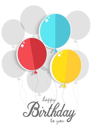 Happy birthday card, colored balloons on white background.のイラスト素材