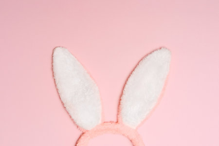 Bunny, rabbit ears on pink background. Happy Easter, holiday concept.の写真素材