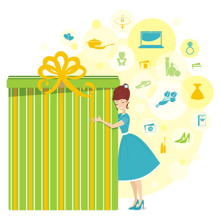Big present for woman in yellow colorsのイラスト素材