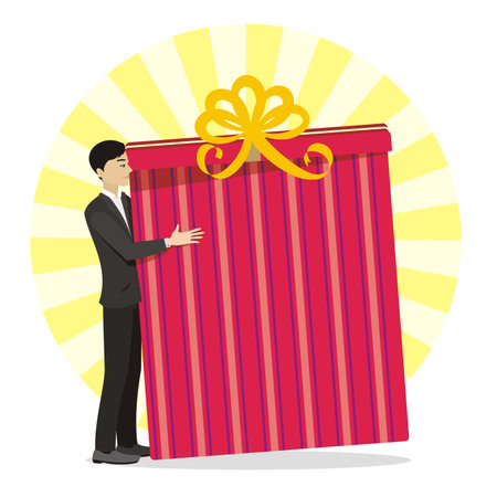 Vector illustration with great gift in hands of manのイラスト素材