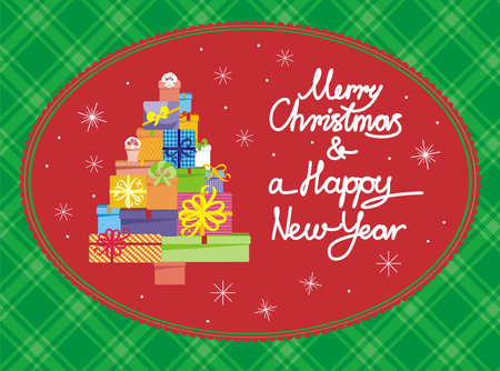 Christmas card with Christmas tree and giftsのイラスト素材