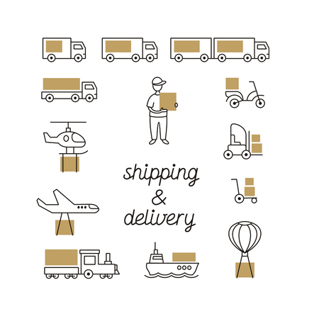 A line icon set with delivery and shipping goods can be used in web banners.のイラスト素材