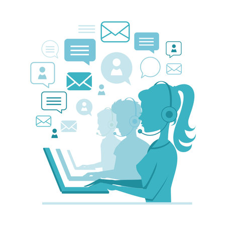 Specialists call the center to answer questionsのイラスト素材