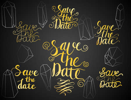 Save the Date Lettering Gold Set and Triangle Crystals Setのイラスト素材
