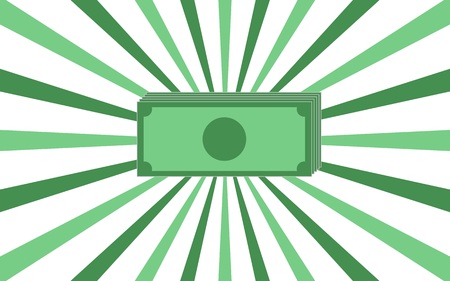 Bundle of unlabeled banknotes in front of green patternのイラスト素材