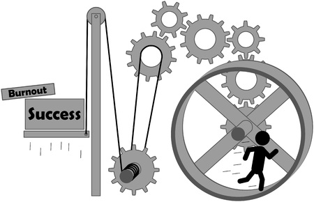 person in a hamster wheel improving success and risk of burnoutのイラスト素材