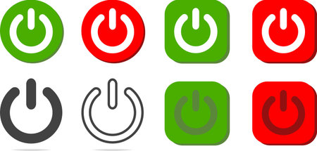 Different colored power buttons on white background. Vector illustration.のイラスト素材
