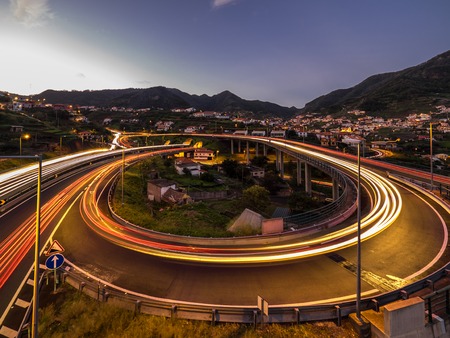 Light trails near Machico, Madeiraの写真素材