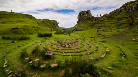 Stone circle made by tourists at fairy Glen, Isle of Skye, Scotlandの写真素材