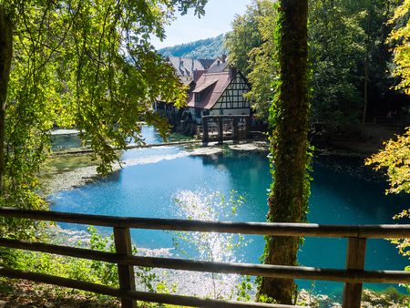 The well "Blautopf" in Blaubeuren, Germanyの写真素材