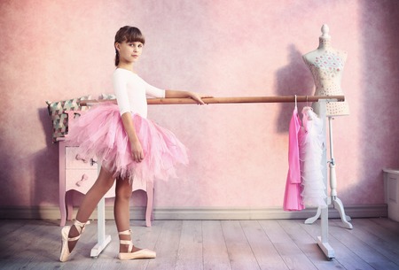 teen little  girl prepare for classical dance lessonの写真素材