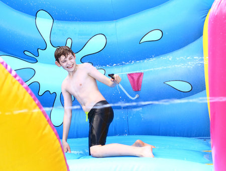 kids have fun in summer open air outdoors amusement water park