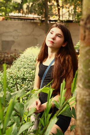 teen tourist girl in asian zoo sightseeingの写真素材