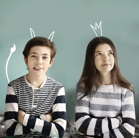teenager boy and girl demon and princessの写真素材