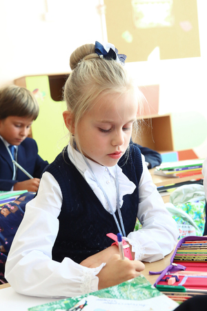 Moscow, Russia,September 1,2016: Unidentified first grade school kids on their first school day before going to classes in Moscow, September 1, 2016.のeditorial素材