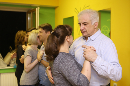 Moscow, Russia, September 11, 2017: Unidentified couples dancing in kizomba lesson class for adults in dance club in Moscow, September 11, 2017.のeditorial素材