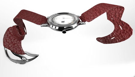 3d illustration of mechanical expensive wristwatch close up isolated on white flying and distorted