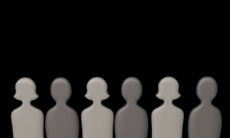 A drawing of a person people crowd 3d illustration isolated on blackの写真素材