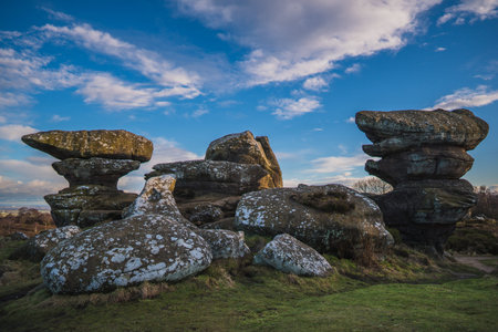 Brimham Rocks National Park in North Yorkshire England on a Sunny Dayの写真素材