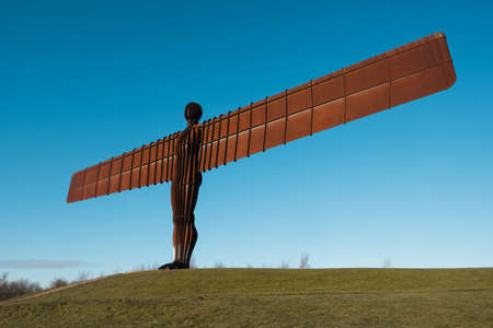 The Angel of the North statue on the A1 motorway in Englandのeditorial素材
