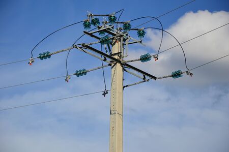 A power transmission line on a power poleの写真素材