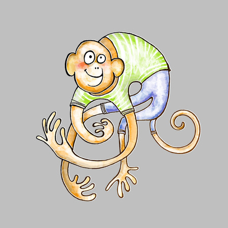 Figure funny happy monkey with twisted paws in clothes.の写真素材