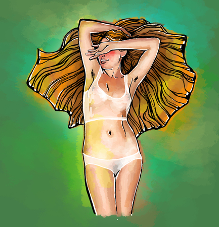 Redhead girl in transparent clothesの写真素材
