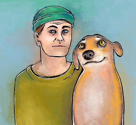 Best friends man and dogの写真素材
