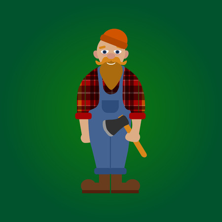 Vector flat lumberjack on green gradient backgroundのイラスト素材