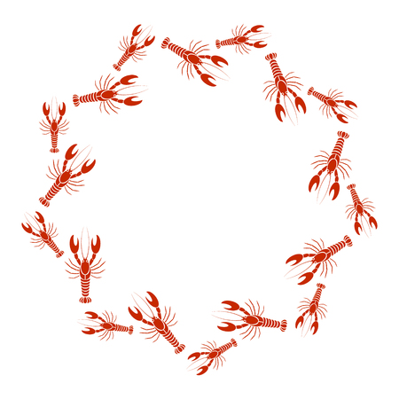 Vector crayfish or lobster frame in white background. Simple flat  design for cards, menu, booklet, websiteのイラスト素材