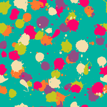 Vector seamless blot pattern in psychedelic. Colorful design for textile, fabric, wrapping, cover, website, background. Baby watercolor pattern in orange, blue, green, purple, pinkのイラスト素材