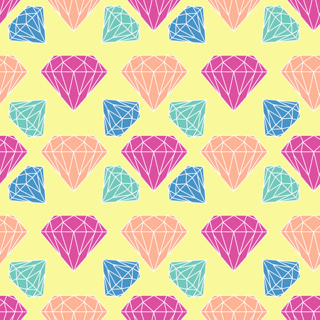 Vector seamless diamond, crystal pattern in purple, orange, blue, green colors on yellow background. Colorful and simple design for wrapping, textile, fabric, paper, website, card, wallpaper, stickerのイラスト素材