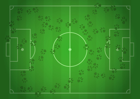 Vector football field. Realistic gradient illustration, top view, wolf footprints. Design for cards, brochures, websites, A4, backgroundのイラスト素材