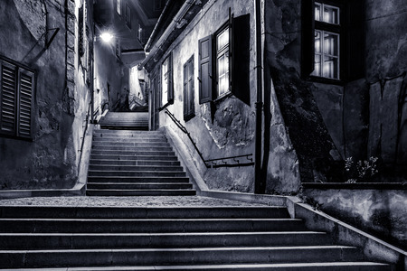 Moody monochrome view of Goldsmiths passage, in Sibiu, Romania, Moody monochrome view of Goldsmiths passage, in Sibiu, Romania,
