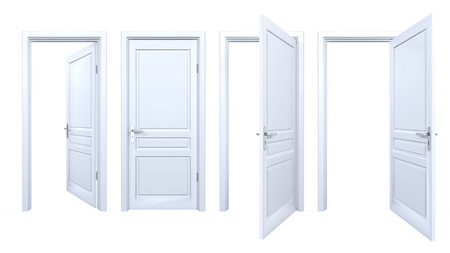 Collection of isolated white doorsの写真素材