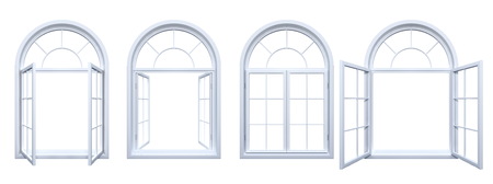 Collection of arched windows isolated on whiteの写真素材