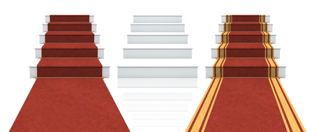 Collection of isolated white stairs with red carpetの写真素材