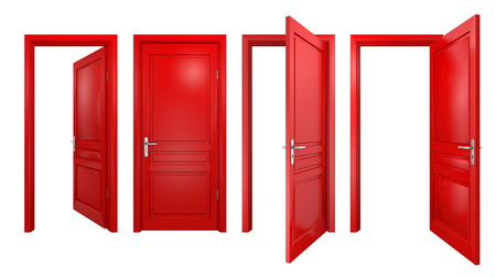 Collection of isolated red doorsの写真素材
