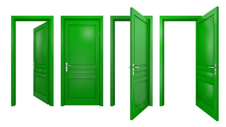 Collection of isolated green doorsの写真素材