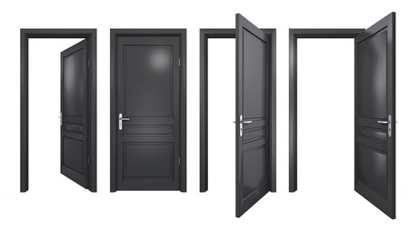 Collection of isolated black doorsの写真素材