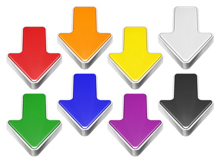 Set of cartoon 3D arrows with metal border, download symbolの写真素材
