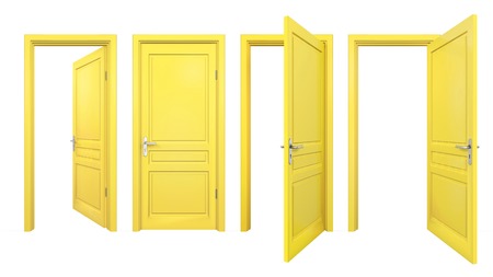 Collection of yellow doors, isolated on whiteの写真素材