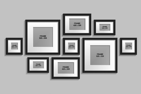 Vector collection of isolated black frames with white passepartoutのイラスト素材